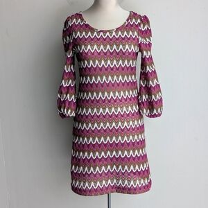 EDC Zigzag Chevron Patterned Long Sleeve Knit Dress